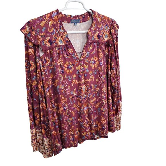 Democracy 3X Tunic Boho Floral Blouse Ruffled Puff Sleeve Peasant Flowy Jersey - Picture 1 of 10